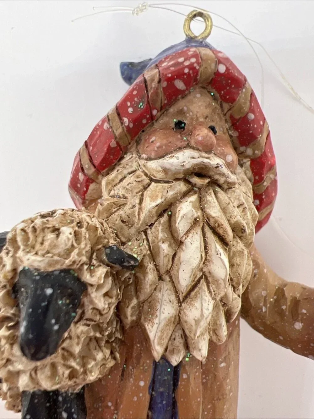Vtg Carved Santa Folk Art Holding Sheep Wizard Santa Resin